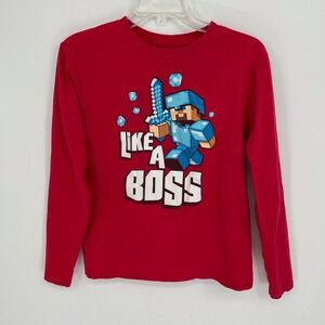 Mojang Boy's Red Like A Boss Minecraft Steve Long Sleeve T-Shirt Size Youth XL